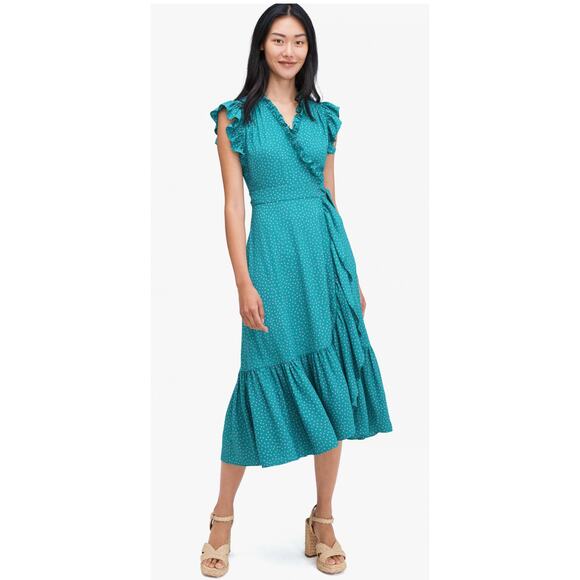 Kate Spade Poolside Dot Wrap Dress Womens 10 Emerald Coast Green Pink New - Picture 1 of 14